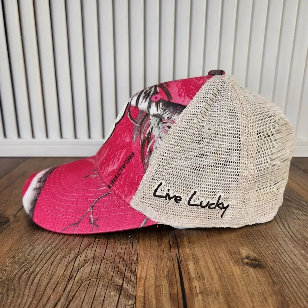 Black Clover Live Lucky Realtree Trucker Hat Pink Woods Snapback Mesh Womens Cap